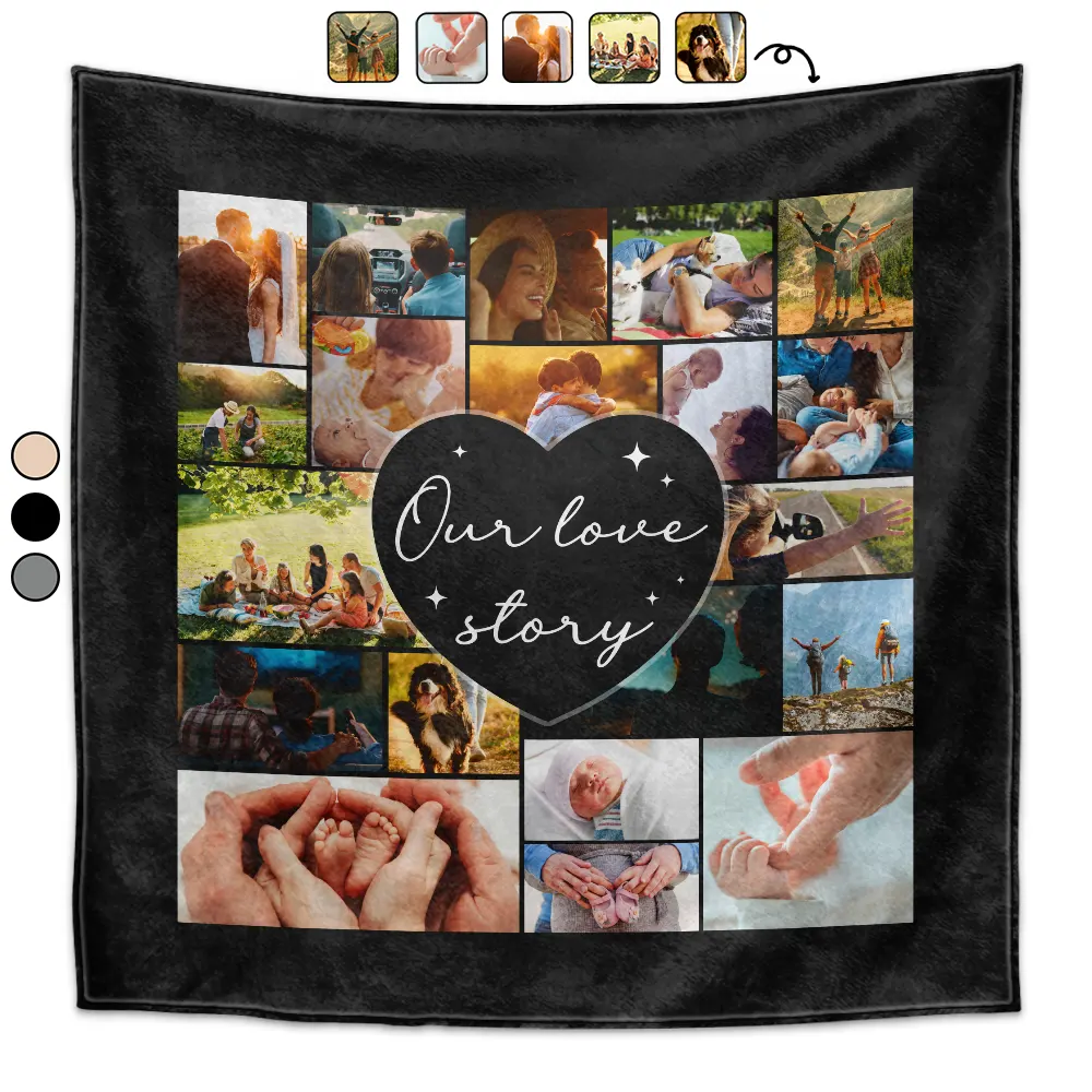 Custom Photo Our Love Story Family Couple - Personalized Oversized Blanket