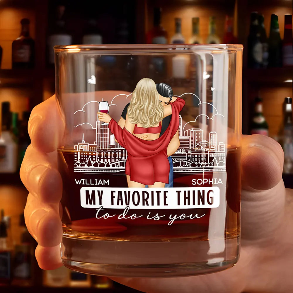 Hot Back Couple My Favorite Thing To Do Is You - Personalized Whiskey Glass