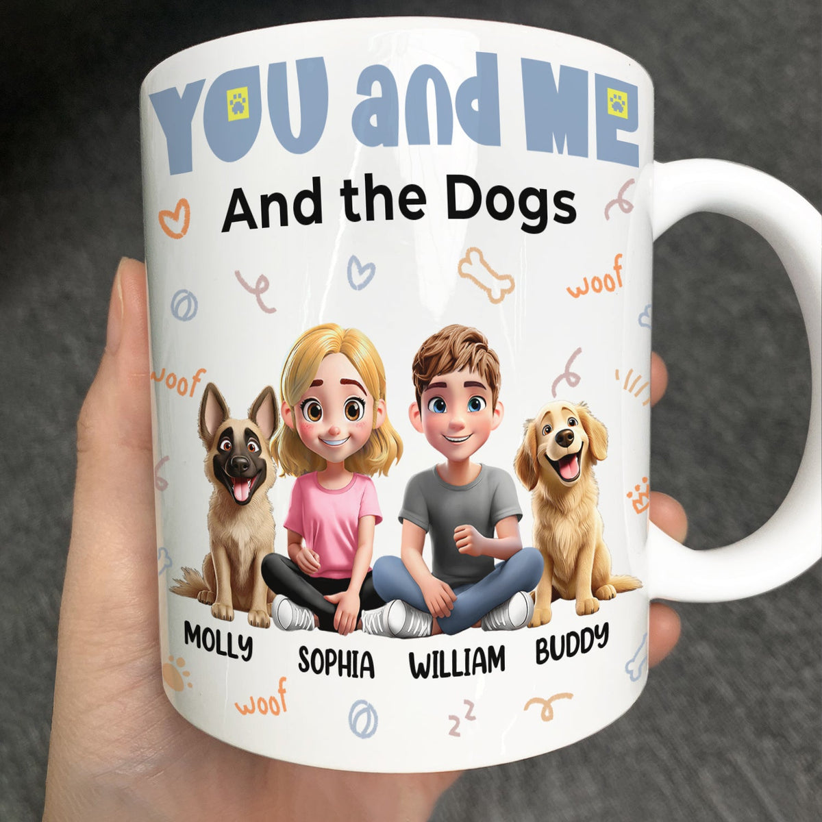 You And Me & The Dogs Sitting Couple - Personalized Mug