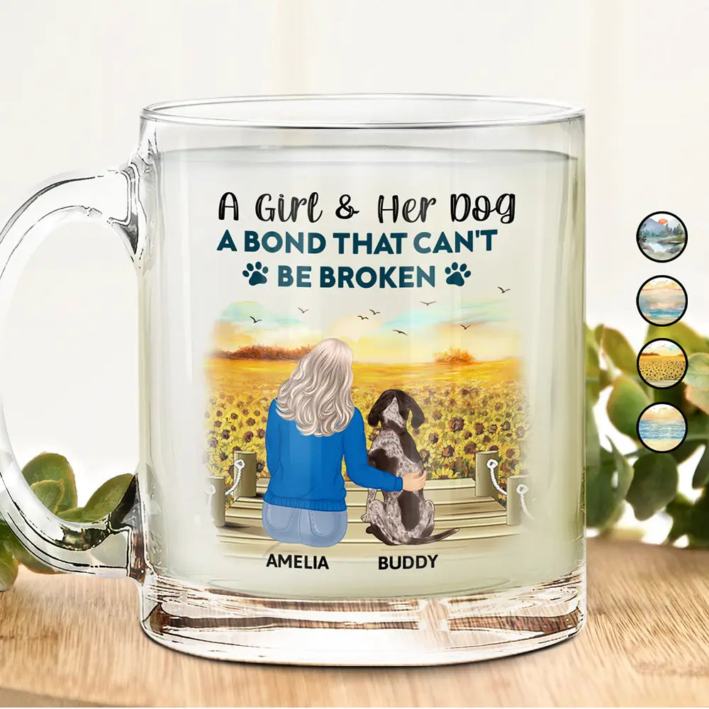 Pet Lovers, Happy, Dog Lovers, Dog Mom, Dog Dad - A Bond That Can't Be Broken Dog Mom Dog Dad - Personalized Glass Mug