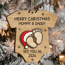 Christmas,New Dad,New baby,New Mom,Happy - Baby Expecting See You In 2026 Onesie Shaped - Personalized 2-Layered Wooden Ornament