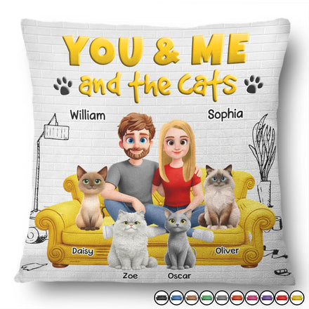 You And Me And The Cats 3D Couple - Personalized Pillow