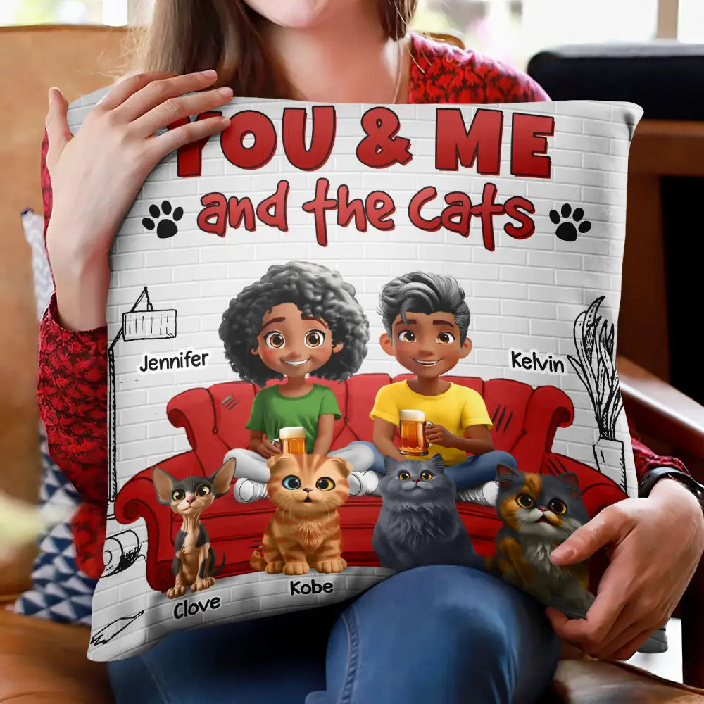 Cat Couple, Cat Lovers, Funny - You And Me And The Cats 3d Effect - Personalized Pillow