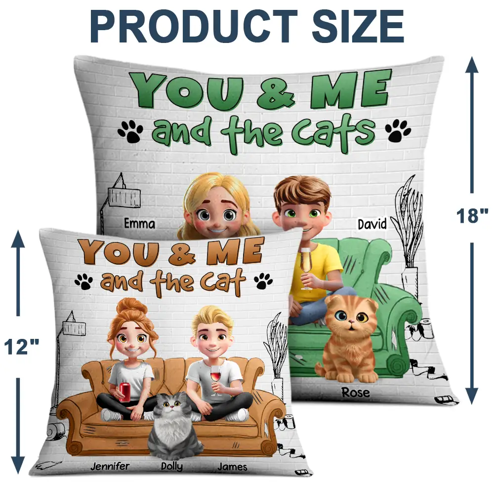 Cat Couple, Cat Lovers, Funny - You And Me And The Cats 3d Effect - Personalized Pillow