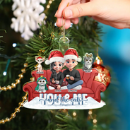 Happy,Cat Couple,Christmas - You And Me And The Cats Couch - Personalized Custom Shaped Acrylic Ornament
