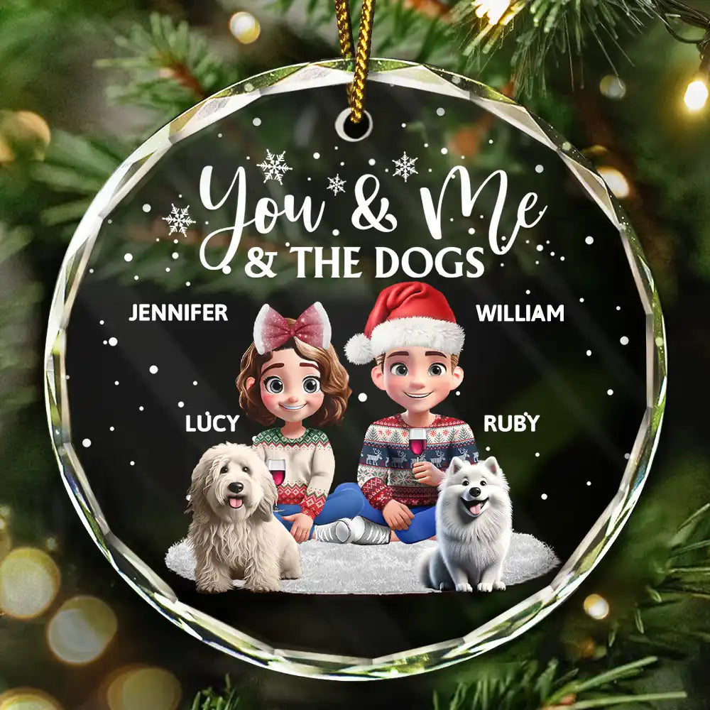 You And Me And The Dogs 3D Effect - Personalized Circle Glass Ornament