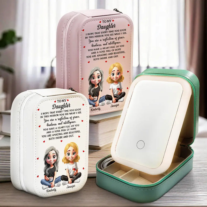 Gift For Daughter,Mom,Daughters (Adult),Love - You Are A Reflection Of Grace - Personalized Makeup Box With LED Mirror