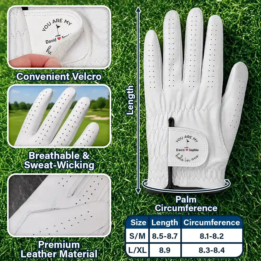Gift For Couples, Golf, Romantic, Custom Text - You Are My Hole In One - Personalized Golf Glove