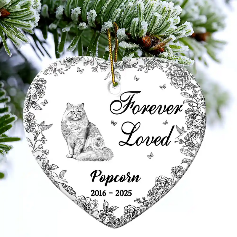 Sad, Memorial, Dog Lovers, Pet Lovers, Cat Lovers, Christmas - You Left A Paw Print On Our Hearts Memorial Dog Cat - Personalized Heart Ceramic Ornament