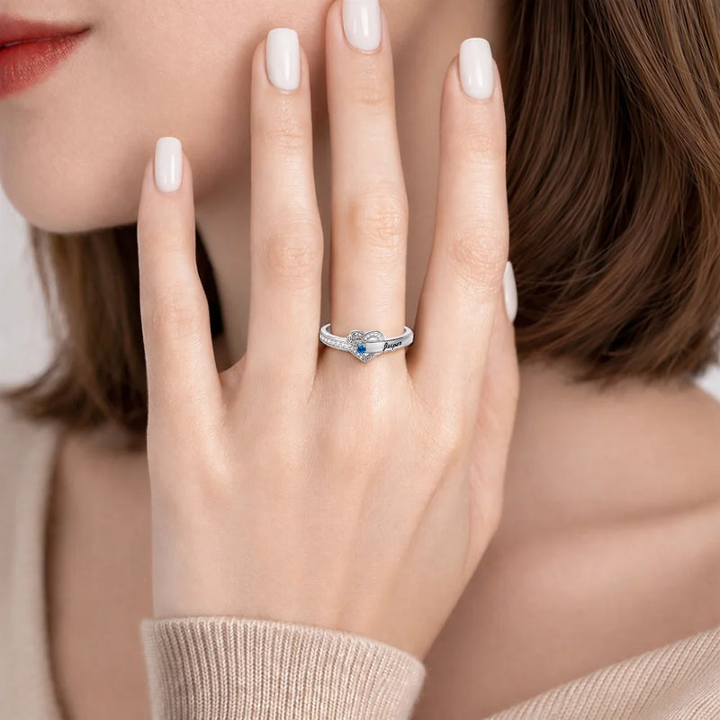 Gift For Women,Gift For Yourself,Gift For Mother,Sad,Memorial,Cat Lovers,Cat Mom,Dog Mom,Dog Lovers - You Left Paw Prints On My Heart - Personalized Birthstone Heart Ring