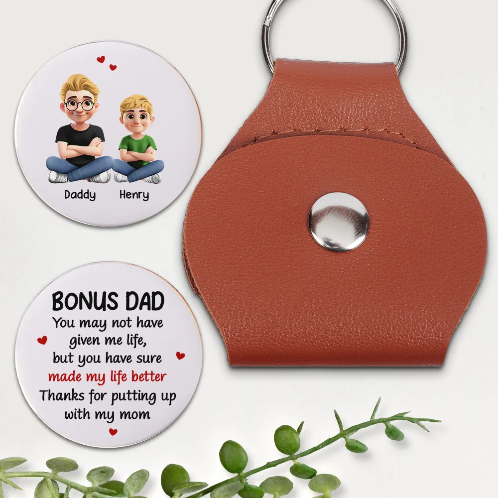 Step Dad,Gift For Men,Gift For Father,Happy,Love - You May Not Have Given Me Life Bonus Dad - Personalized Leather Pocket Hug