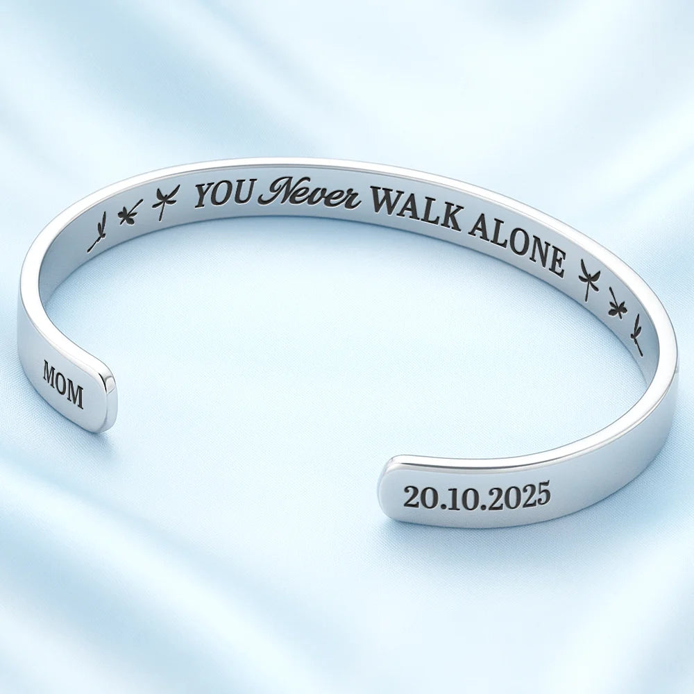 Gift For Yourself,Gift For Women,Gift For Men,Memorial,Pet Lovers,Pet Mom,Pet Dad,Sad - You Never Walk Alone - Personalized Bangle Bracelet Cuff