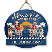 Dog Lovers, Dog Couple, Poolside, Gift For Couples, Happy - You & Me And The Dog 3D Effect - Personalized Custom Shaped Wood Sign