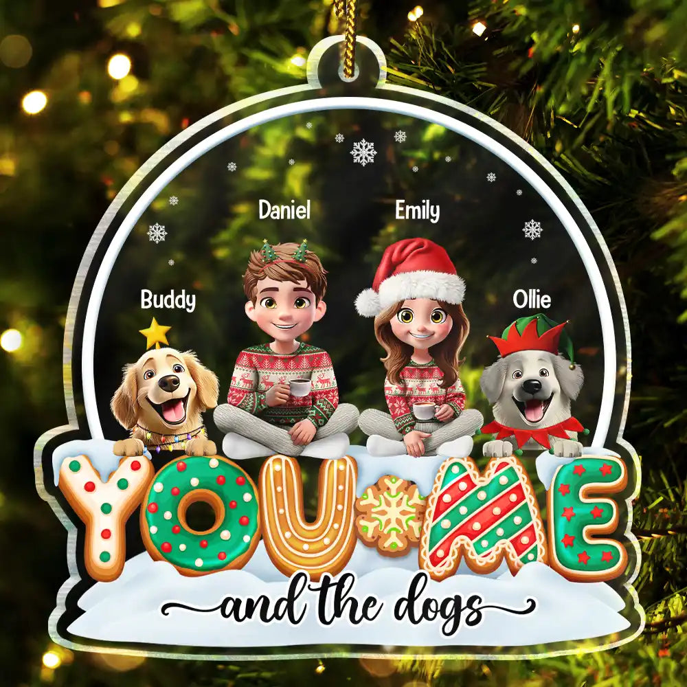 You & Me And The Dogs Cats 3D Effect Christmas - Personalized Custom Shaped Acrylic Ornament