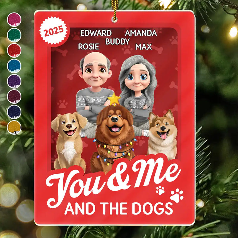 Dog Lovers,Dog Couple,Pet Lovers,Pet Couple,Happy,Christmas - You & Me And The Dog Toy Box - Personalized Custom Shaped Acrylic Ornament