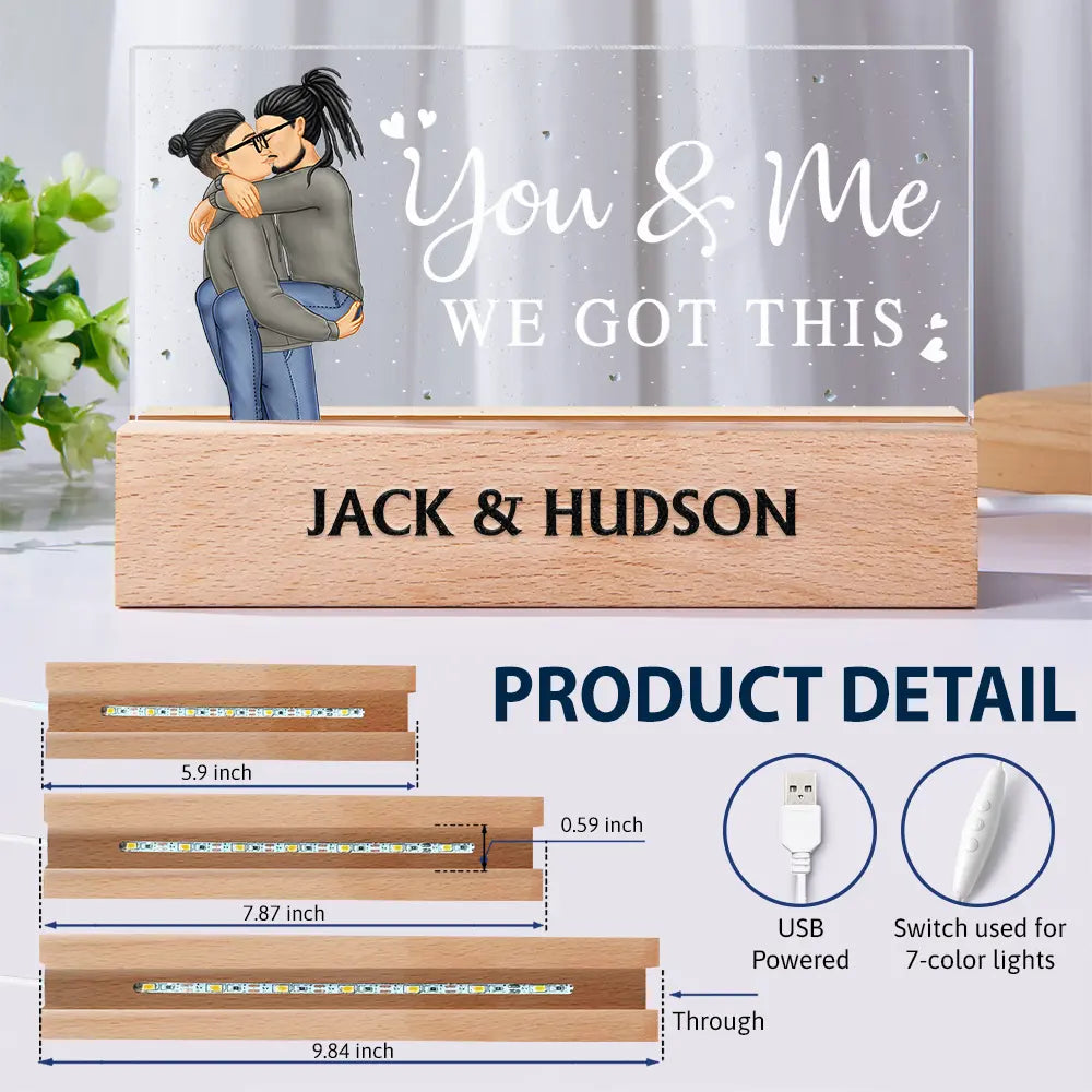 Gift For Couples,Gift For Wife,Gift For Husband,Gift For Boyfriend,Gift For Girlfriend,Love - You & Me We Got This Kissing Couple - Personalized Rectangle LED Light