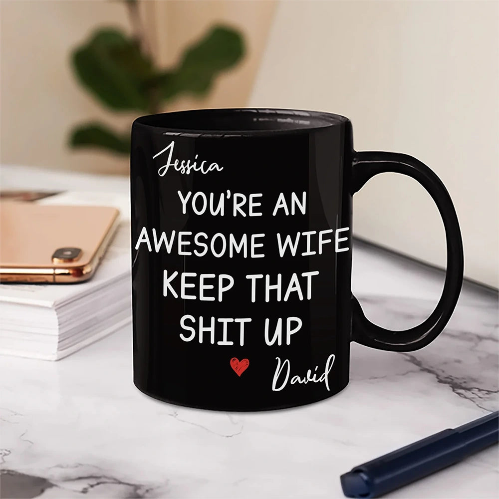 Gift For Couples,Gift For Husband,Gift For Wife,Gift For Boyfriend,Gift For Girlfriend,Happy - You're An Awesome Wife - Personalized Mug