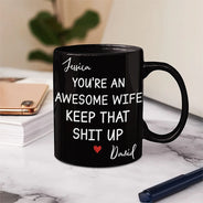 Gift For Couples,Gift For Husband,Gift For Wife,Gift For Boyfriend,Gift For Girlfriend,Happy - You're An Awesome Wife - Personalized Mug