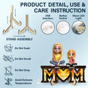 Gift For Mother, Love - Young Mother Daughter Son We Love You Mom 3D Cartoon - Personalized LED Light Wooden Plaque