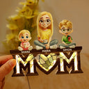 Gift For Mother, Love - Young Mother Daughter Son We Love You Mom 3D Cartoon - Personalized LED Light Wooden Plaque