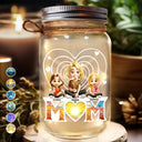 Gift For Mother, Love - Young Mother Daughter Son We Love You Mom 3D Cartoon - Personalized Mason Jar Light