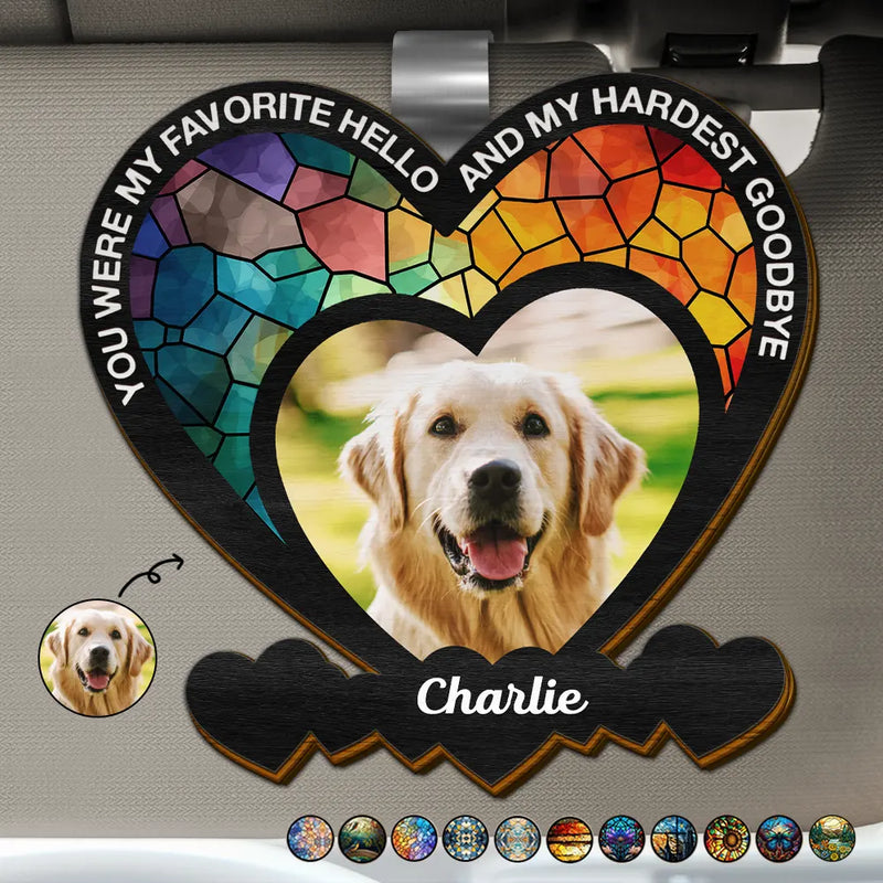 Sad,Memorial,Dog Lovers,Pet Lovers - Your Were My Favorite Hello Dog Memorial - Personalized Custom Shaped Car Visor Clip