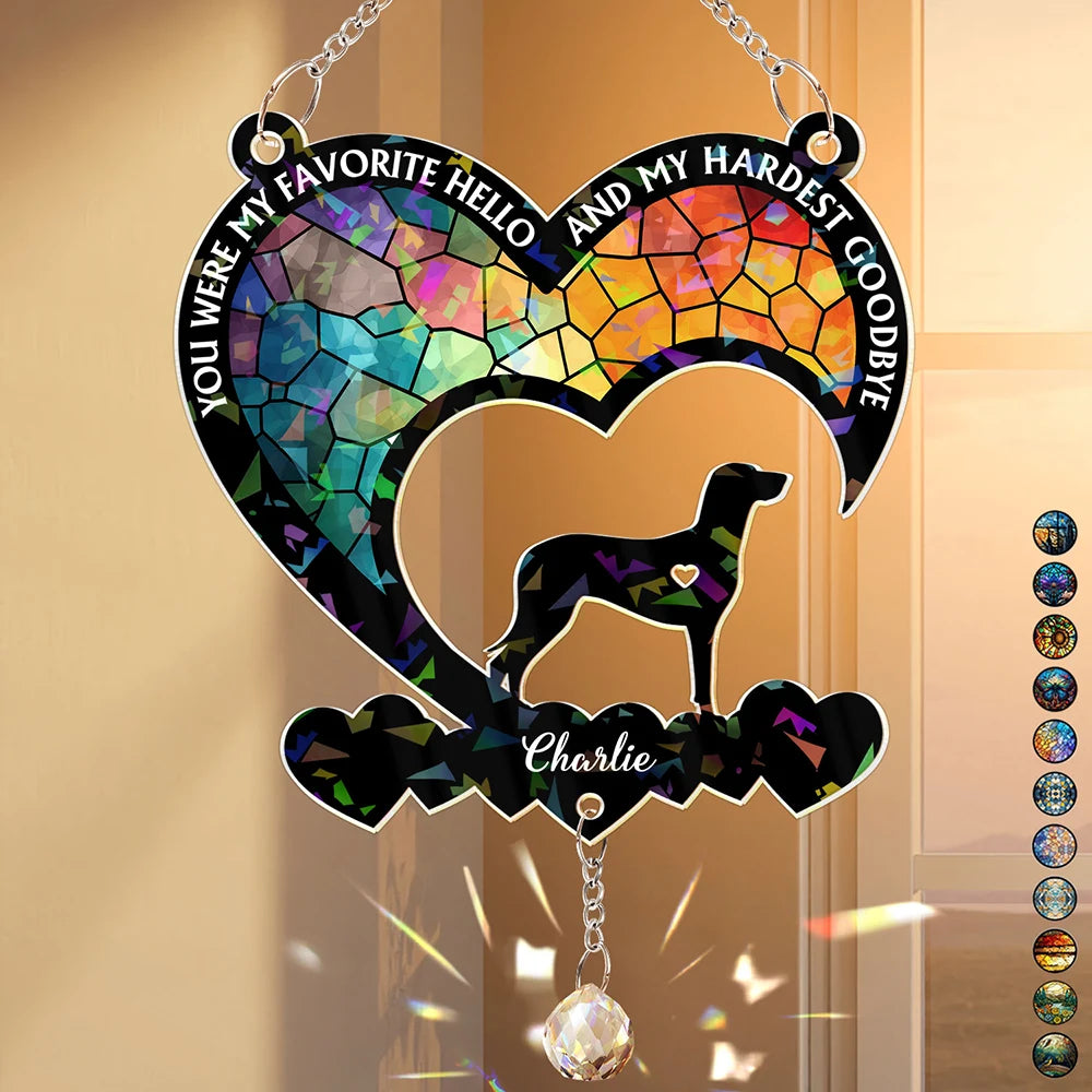 Your Were My Favorite Hello Dog Memorial - Personalized Rainbow Suncatcher With Crystal Ball Prism