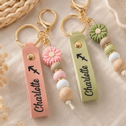 Gift For Yourself,Gift For Women,Adorable,Icon- Zodiac Signs With Name - Personalized Leather Beaded Keychain