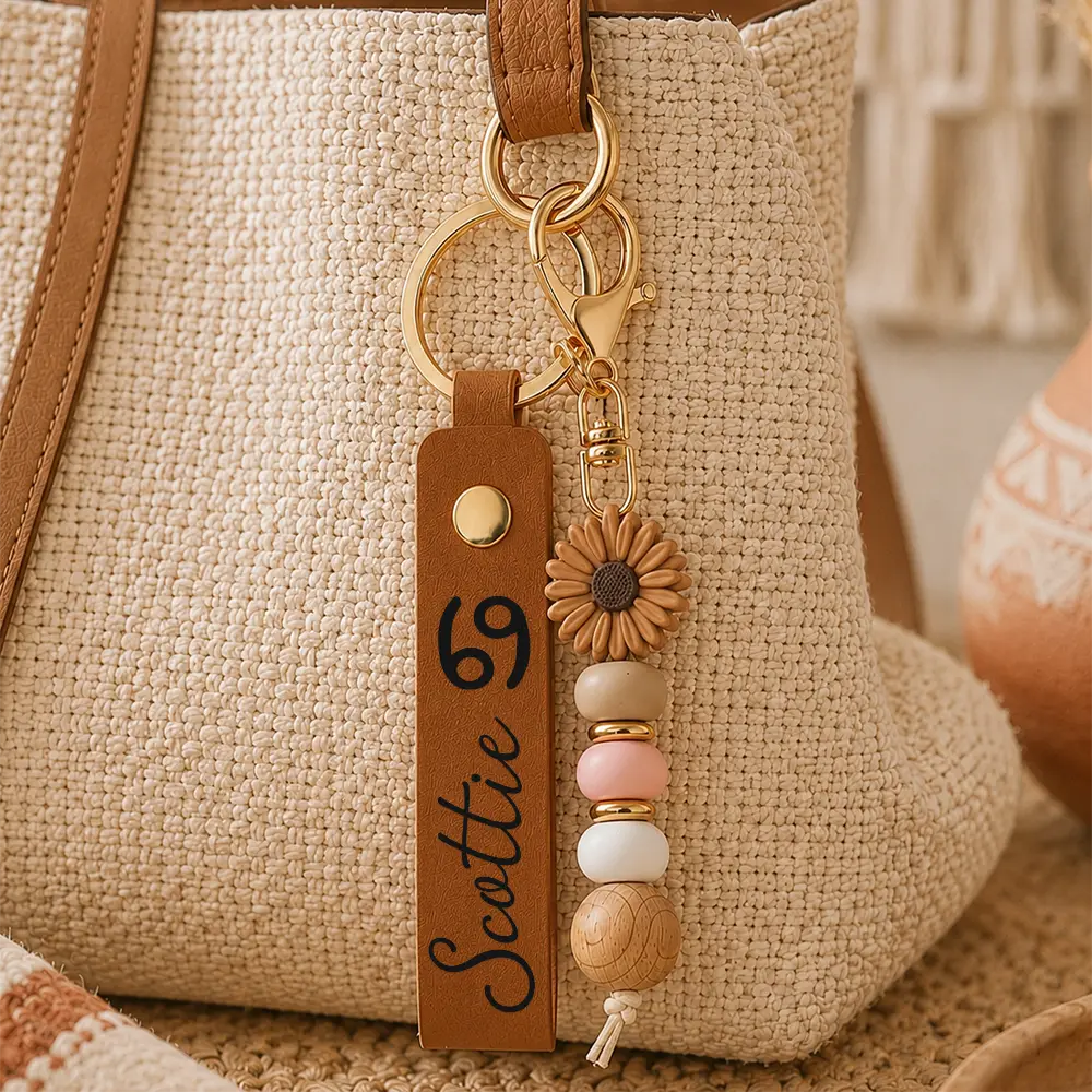 Gift For Yourself,Gift For Women,Adorable,Icon- Zodiac Signs With Name - Personalized Leather Beaded Keychain