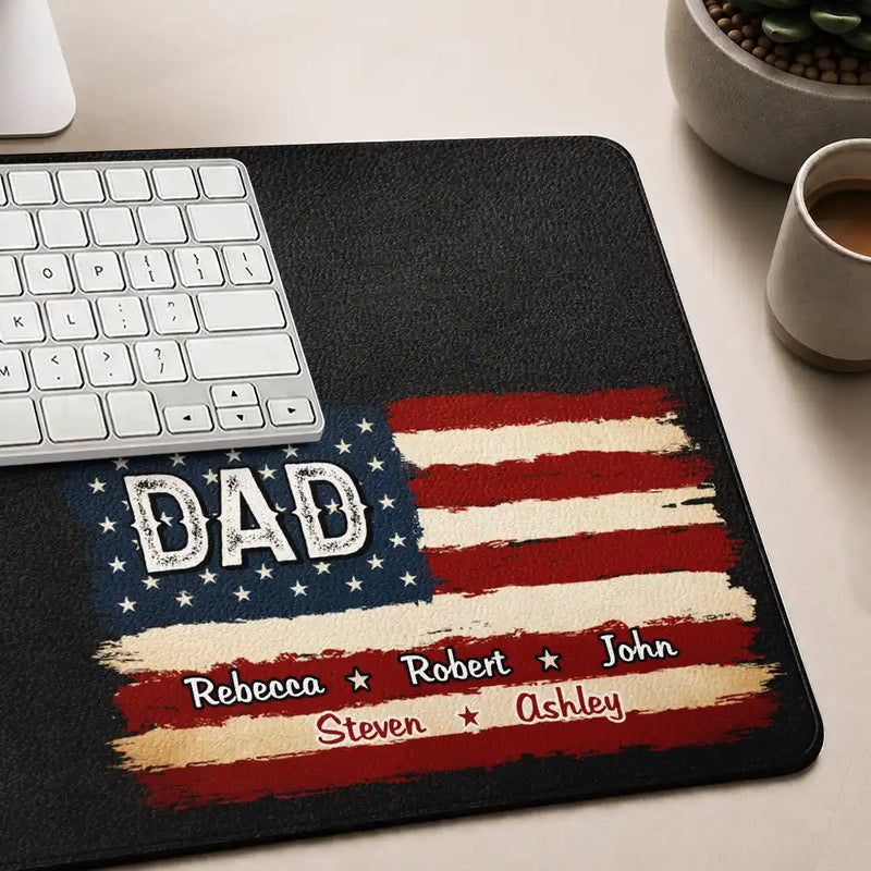 Gift For Father,Gift For Grandpa,Independence Day,Custom Text,Confident - Stars & Stripes US Flag American Dad Grandpa - Personalized Leather Desk Mat