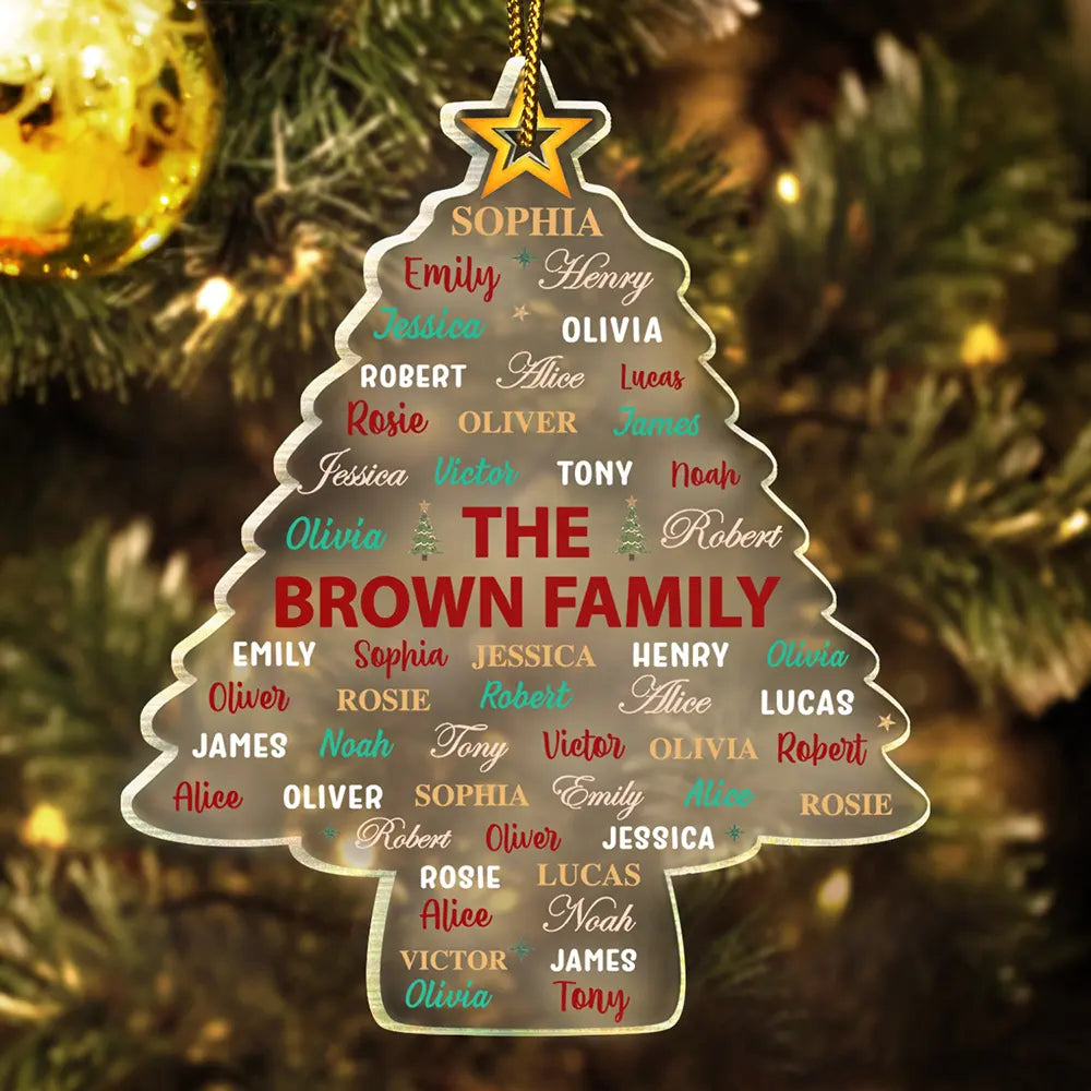 Sentimental,Christmas,Family,Custom Text - Custom Family Names Christmas Tree - Personalized Custom Shaped Acrylic Ornament