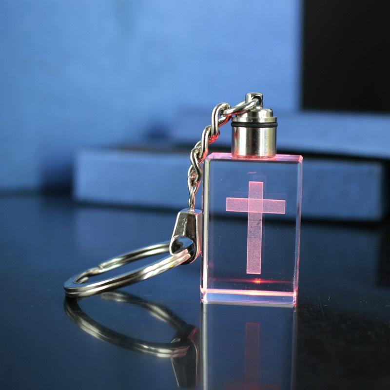 3D Laser Crystal Cross Cube Keychain