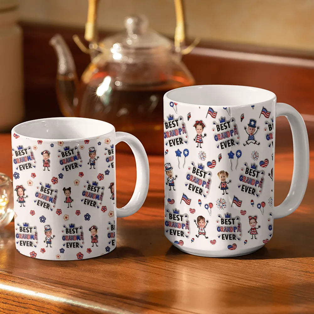 Gift For Father,Gift For Mother,Gift For Grandpa,Gift For Grandma,Stick Figure,Happy,Icon,Humorous - US Stick Figures Face Cut Best Dad Mom Mama Papa Ever - Personalized White Edge-to-Edge Mug