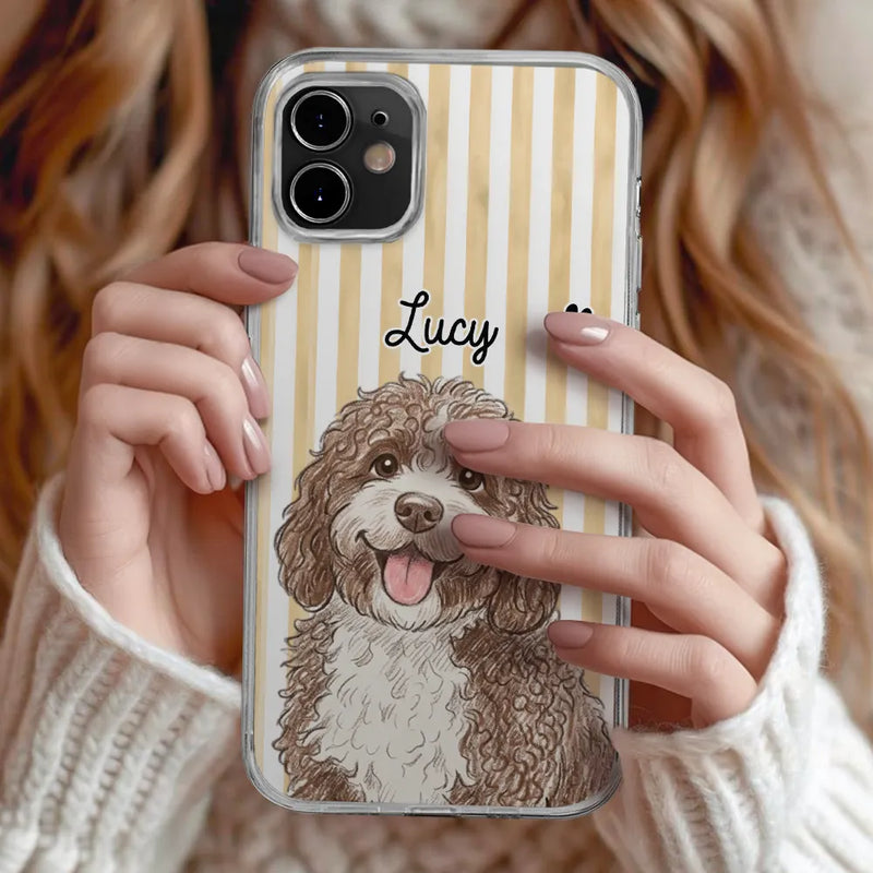 Custom Photo,Art Design,Pet Lovers,Adorable,Photo - Colored Pencil  - Custom Photo Colored Pencil Sketch Cute Dog Cat Stripe Pattern - Personalized Clear Phone Case
