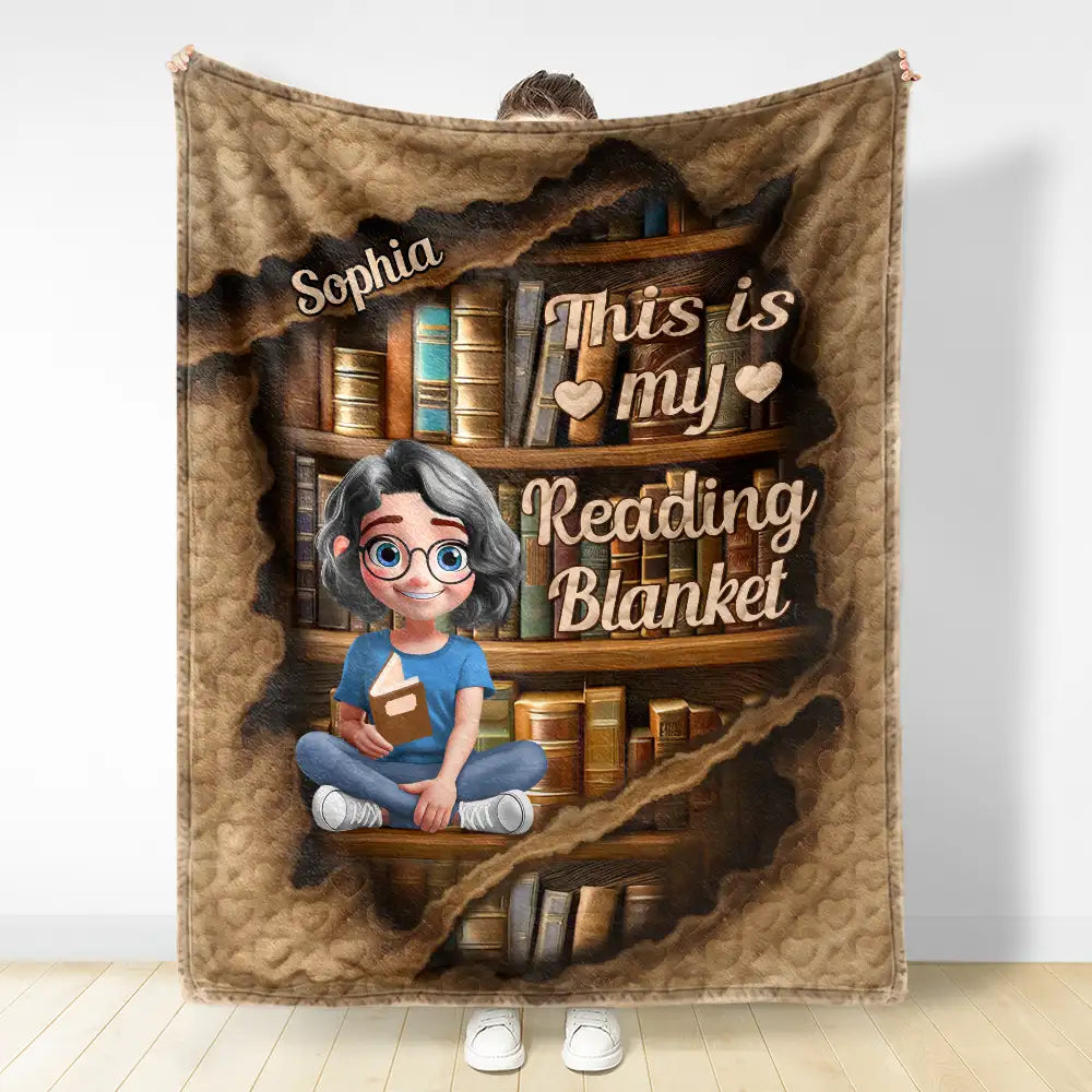 Reading,Gift For Yourself,Gift For Women,Happy - Reading Ripping Effect Girl This Is My Reading Blanket - Personalized Fleece Blanket, Sherpa Blanket