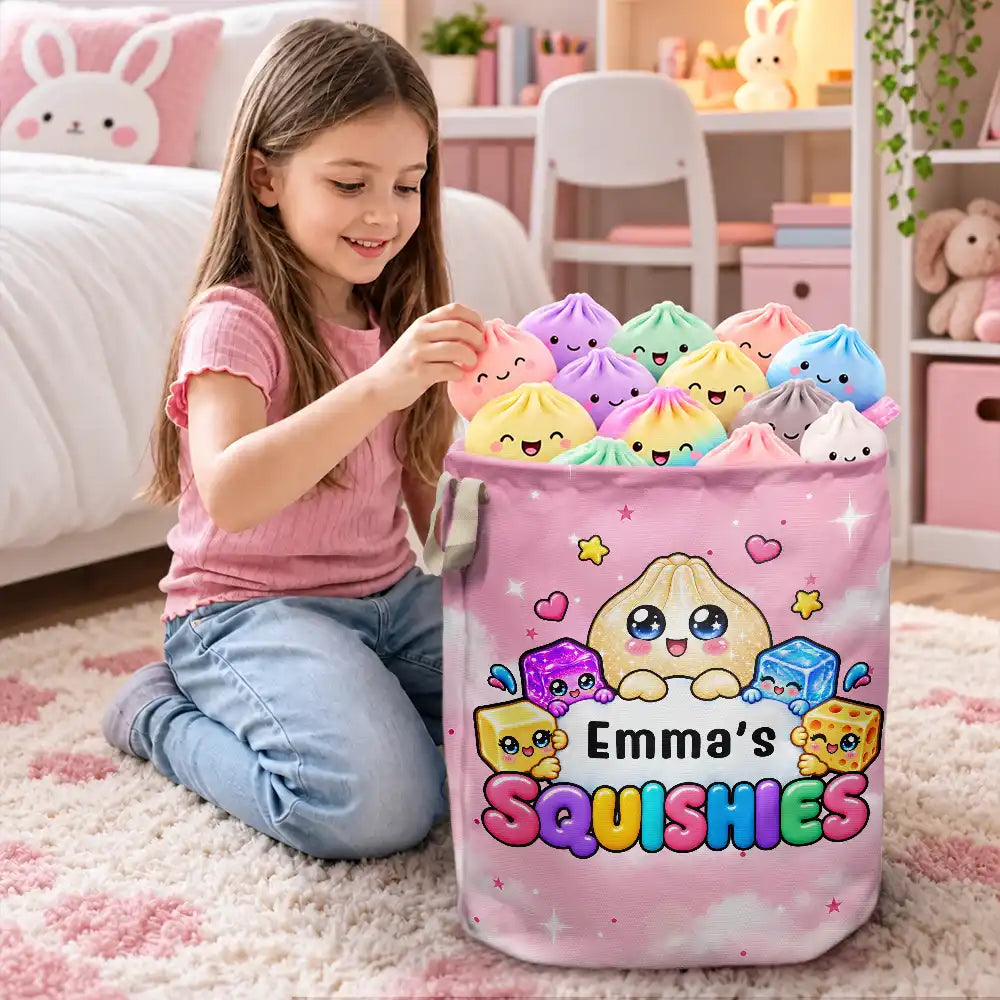 Christmas,Gift For Kids,Icon,Playful - Gift For Kids Squishy Lovers - Personalized Name Squishy Collection Storage Basket