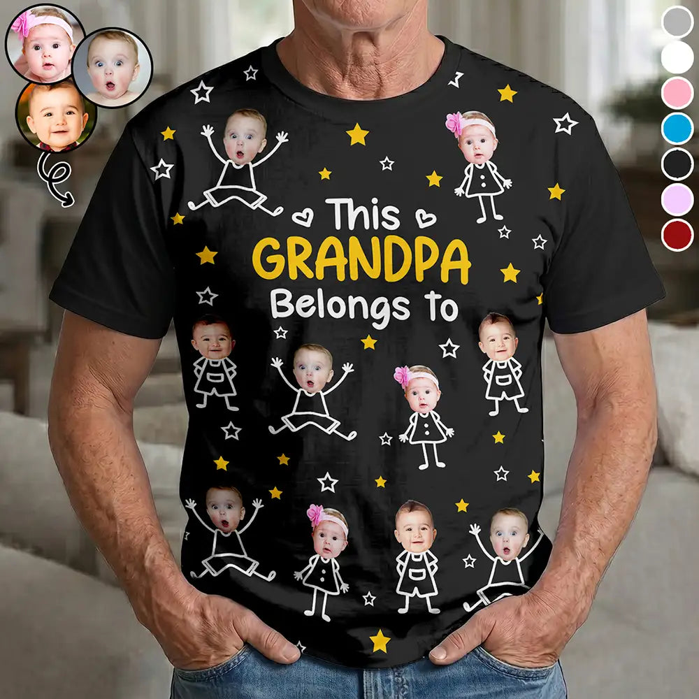 Custom Photo This Grandpa Grandma Dad Mom Belongs To Kids Pet - Personalized Full Print T Shirt