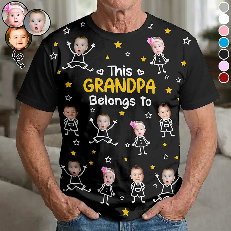 Gift For Grandma,Gift For Mother,Love,Stick Figure - Custom Photo This Grandpa Grandma Dad Mom Belongs To Kids Pet - Personalized Full Print T Shirt