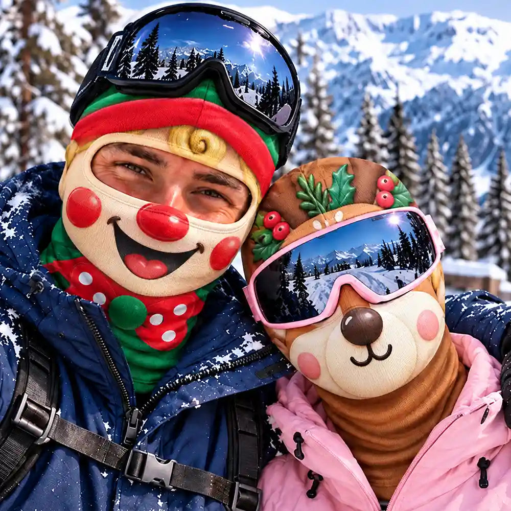 Winter Skiing Gag Gift For Friends, Family Matching Gear - Personalized 3D Realistic Christmas Funny Face Balaclava Face Mask