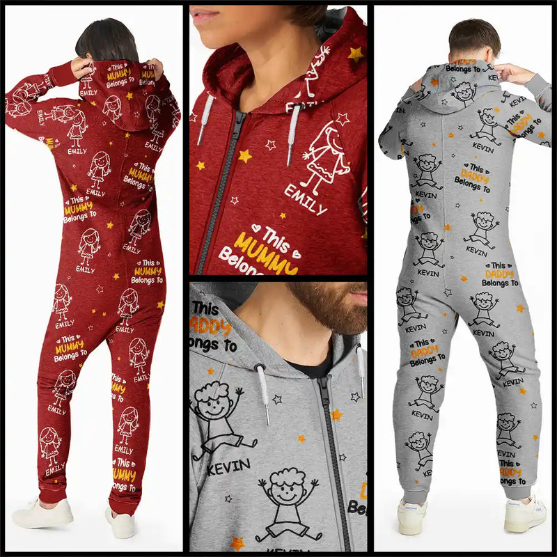 Gift For Grandparents, Gift For Grandpa, Gift For Grandma, Gift For Mother, Gift For Father, Happy, Christmas - This Grandpa Grandma Belongs To Kids Pet - Personalized Overall Onesie Hooded Jumpsuit