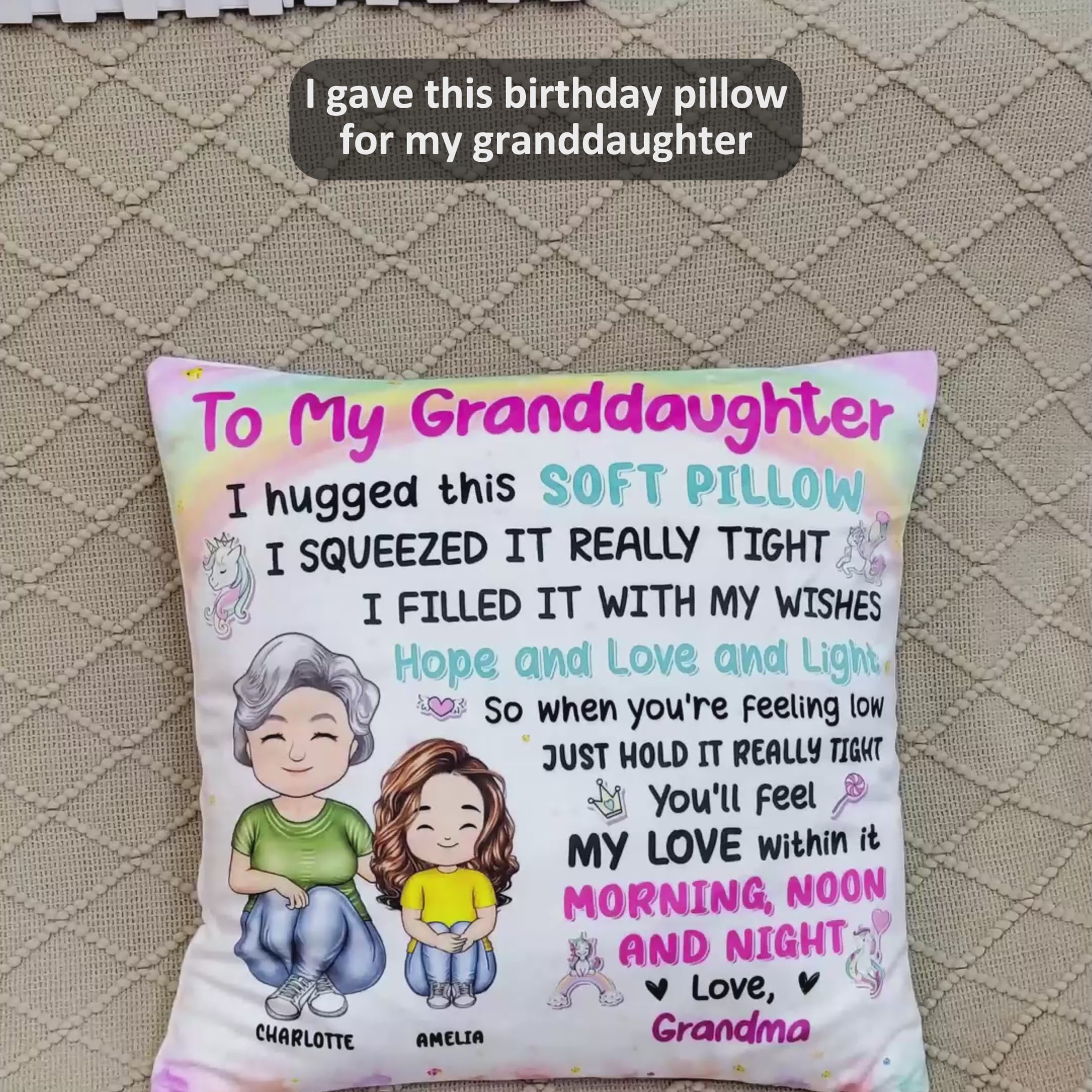 Grandma Mother Hugged This Soft Pillow - Gift For Granddaughter, Grandson, Kids - Personalized Pillow