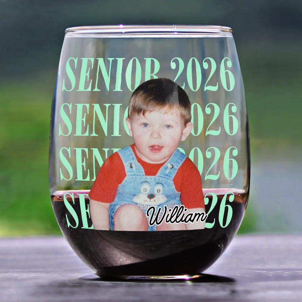 Graduation,Happy,Photo,Proud - Custom Photo Senior Vintage Portrait - Personalized Stemless Wine Glass